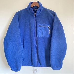 Vintage Patagonia Mens Medium Blue Fleece Jacket Zip Up Deep Pile Retro Pocket